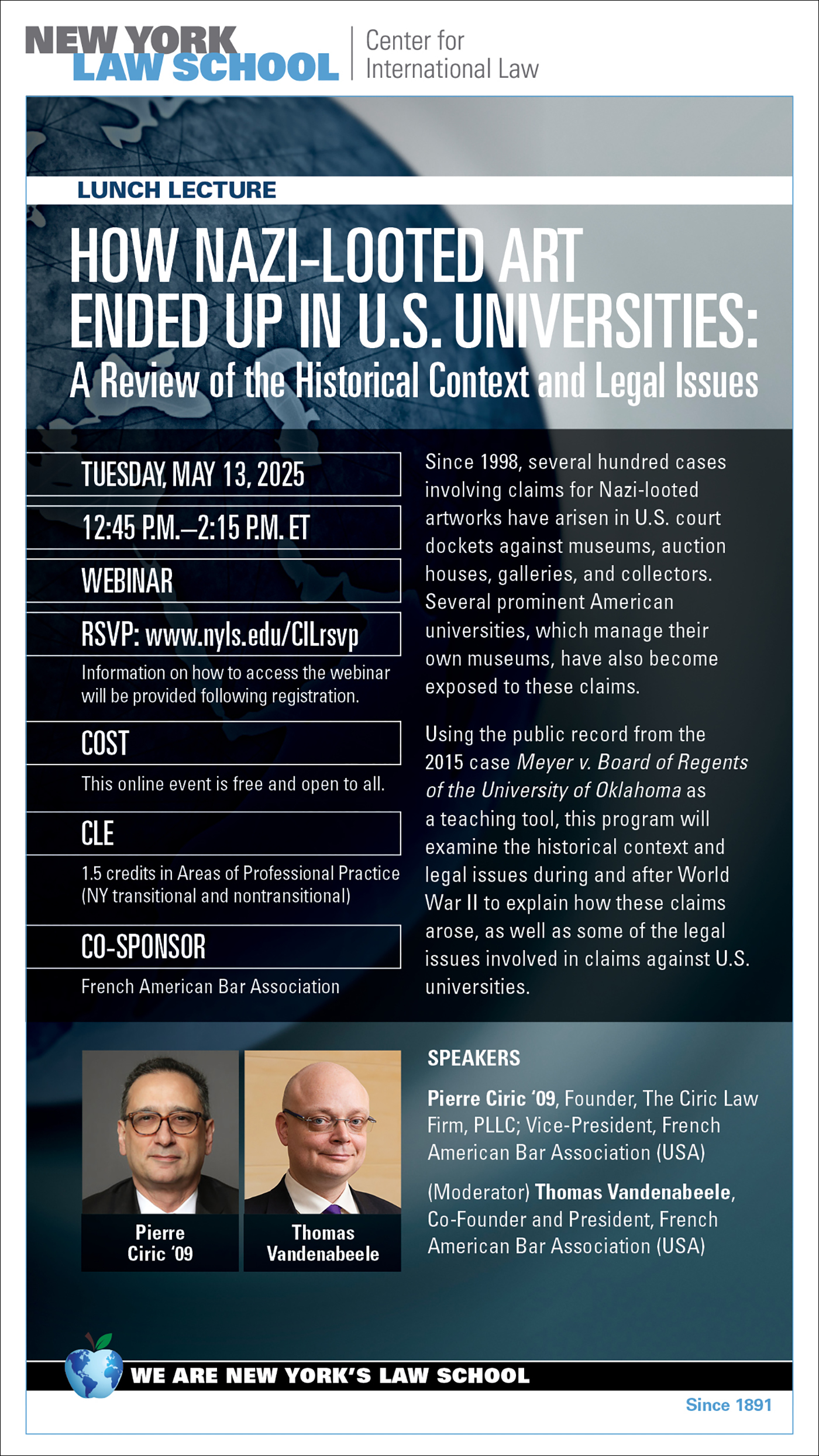 Lunch Lecture) How Nazi-Looted Art Ended Up in U.S. Universities