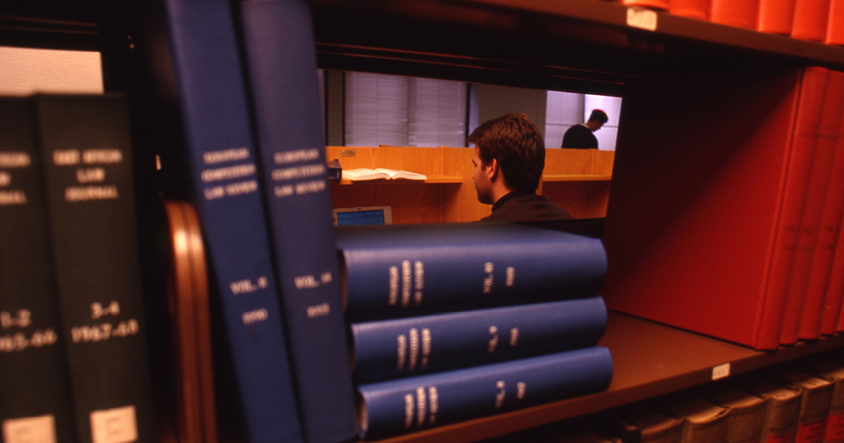 New York Law School student in library